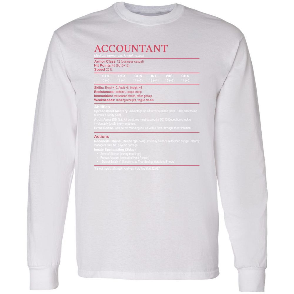 Accountant Stats Long Sleeve T-Shirt - White - 5