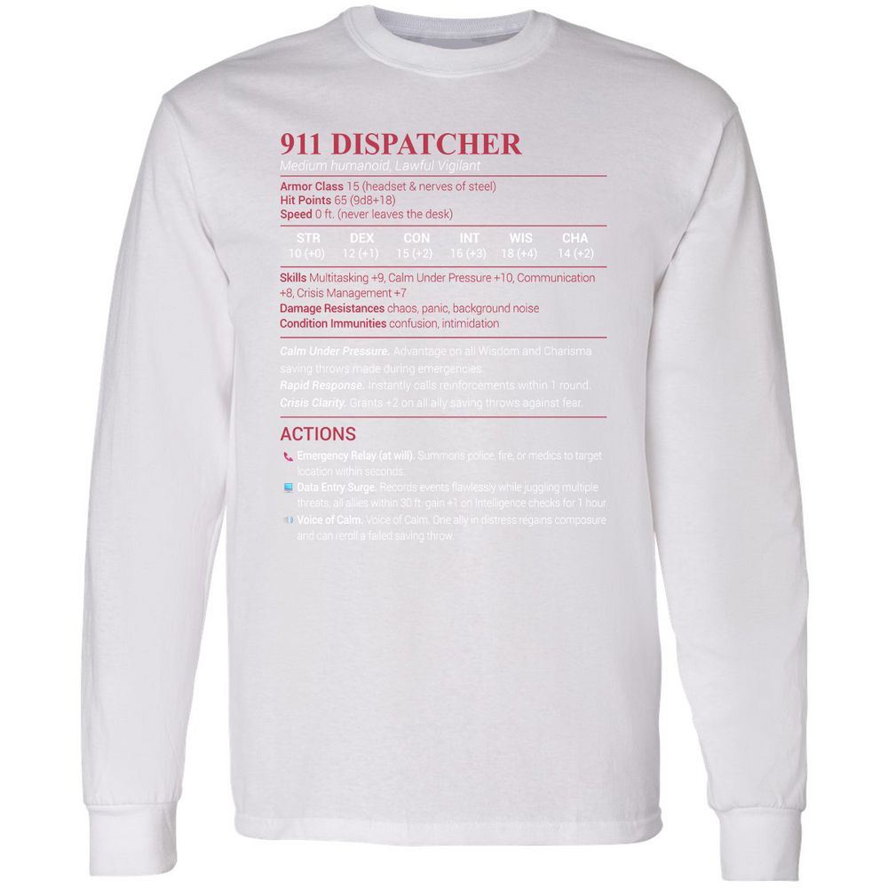 911 Dispatcher Long Sleeve T-Shirt - White - 5