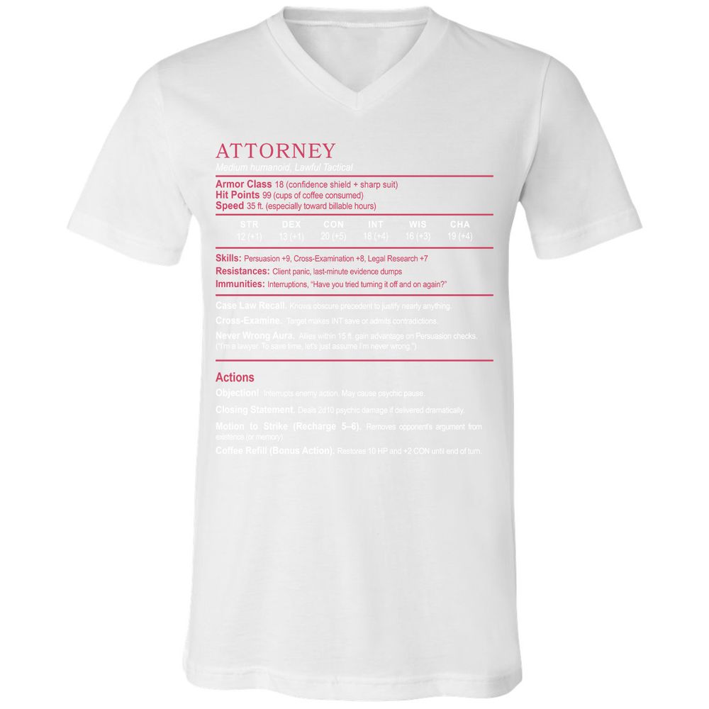 Attorney Unisex V-Neck T-Shirt - White - 5