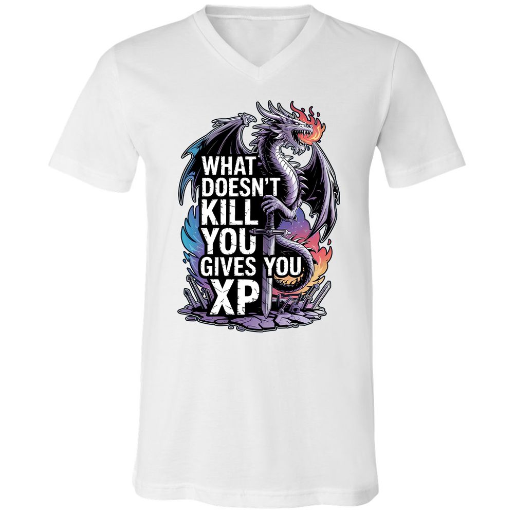 What Doesn't Kill You Dragon Unisex V-Neck T-Shirt - White - 5