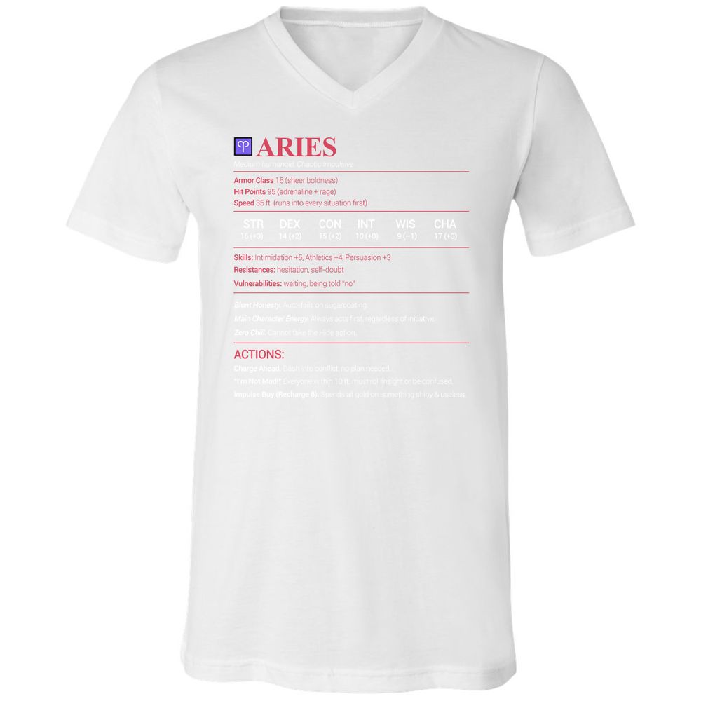 Aries Stats Unisex V-Neck T-Shirt - White - 5
