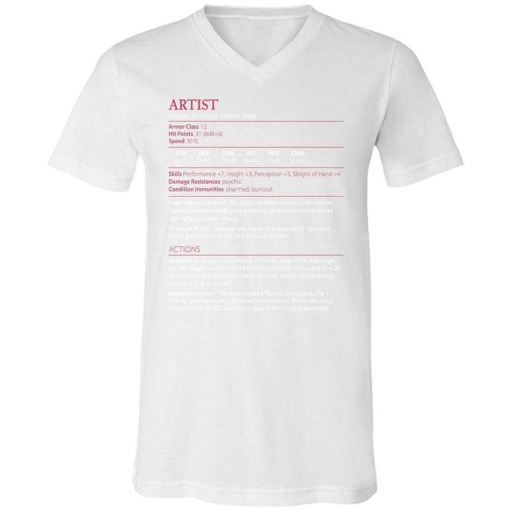 Artist Stats Unisex V-Neck T-Shirt - White - 5