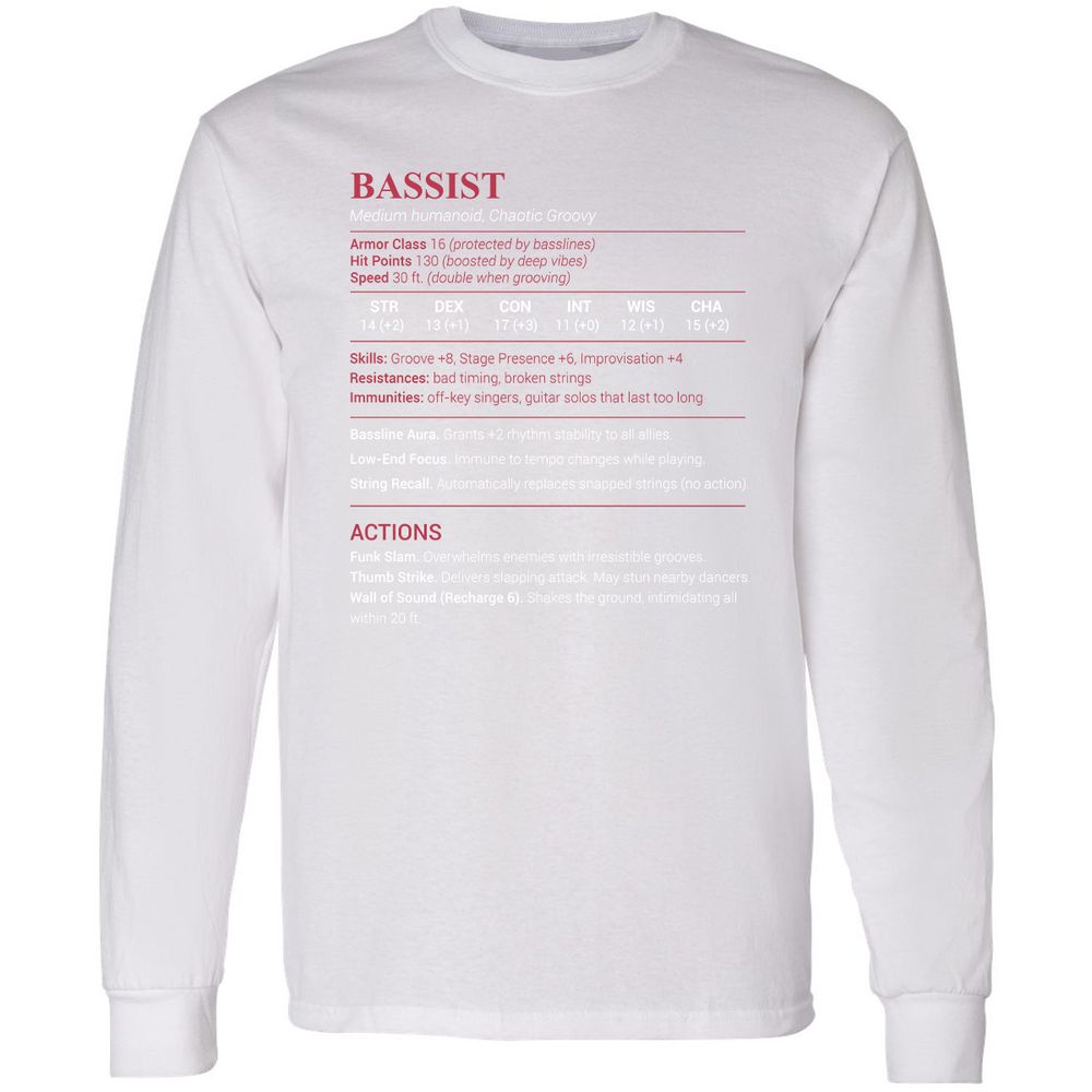 Bassist Stats Long Sleeve T-Shirt - White - 5