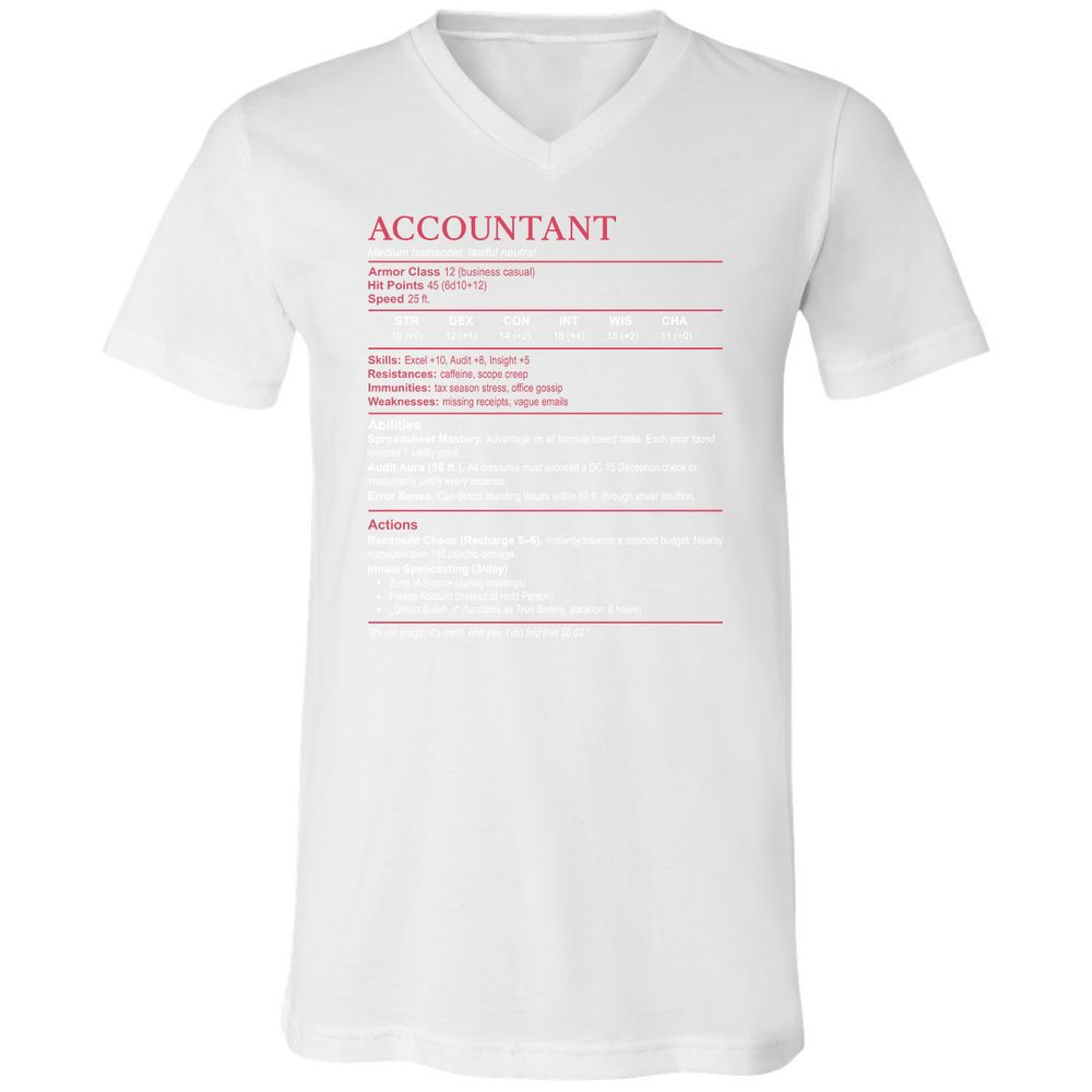 Accountant Stats Unisex V-Neck T-Shirt - White - 5