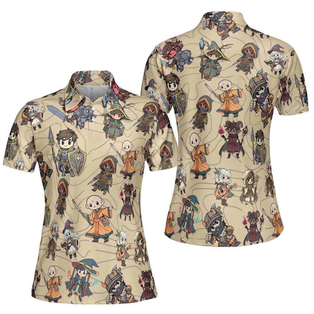 Chibi DnD Party – All Classes AOP Men/Women Polo Shirt - - 5