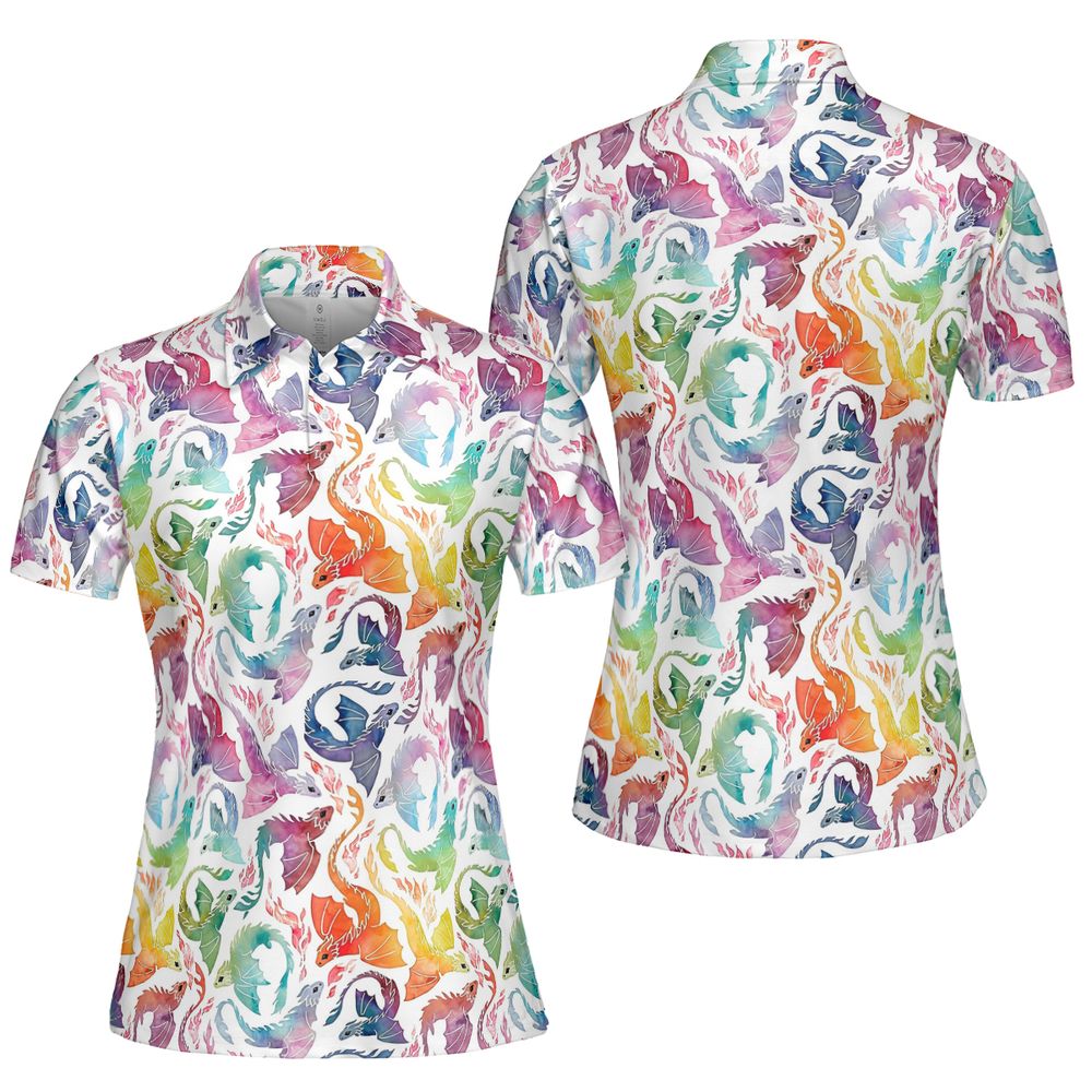 Dragon fire rainbow AOP Men/Women Polo Shirt - - 5