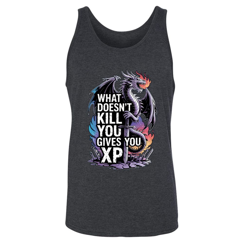What Doesn't Kill You Dragon Unisex Jersey Tank - Dark Grey Heather - 6