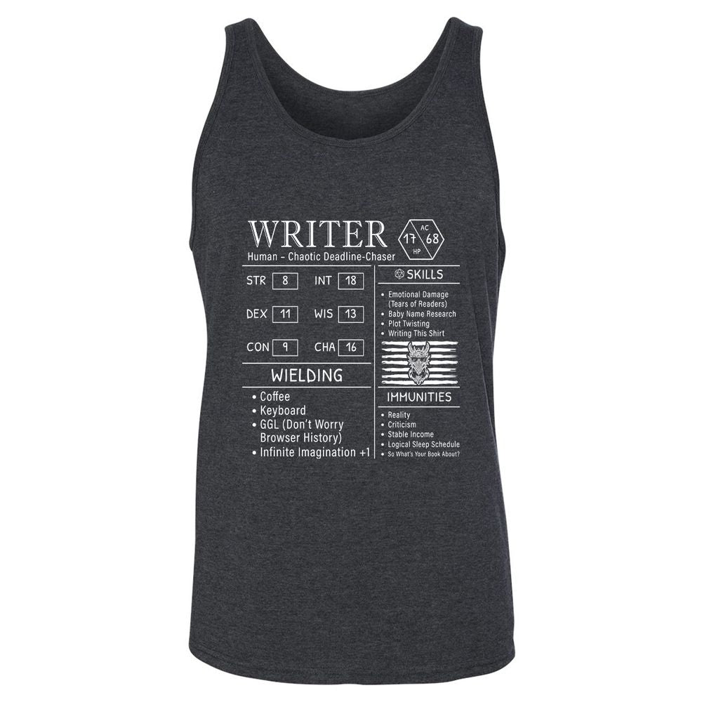 Writer Stats New Unisex Jersey Tank - Dark Grey Heather - 6