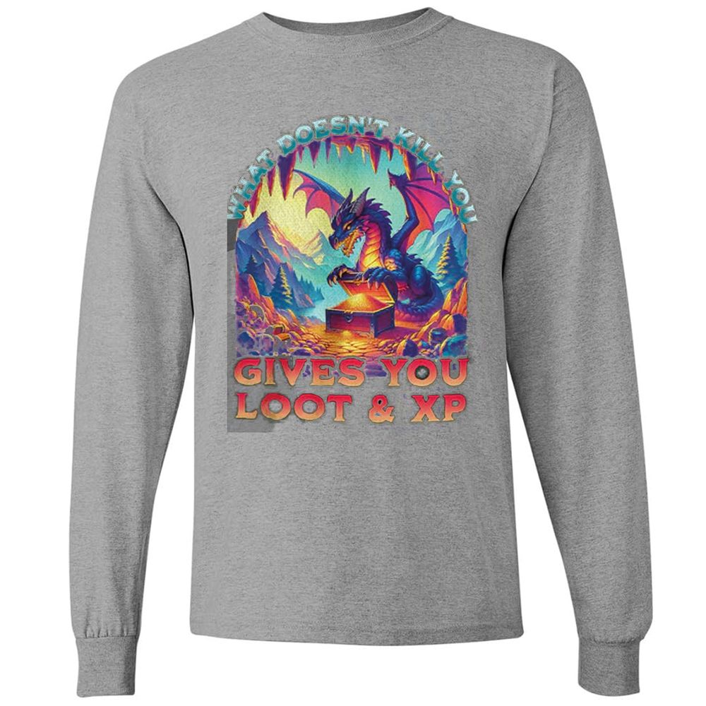 What Doesn't Kill You Give You Loot & XP Long Sleeve T-Shirt - Graphite Heather - 6