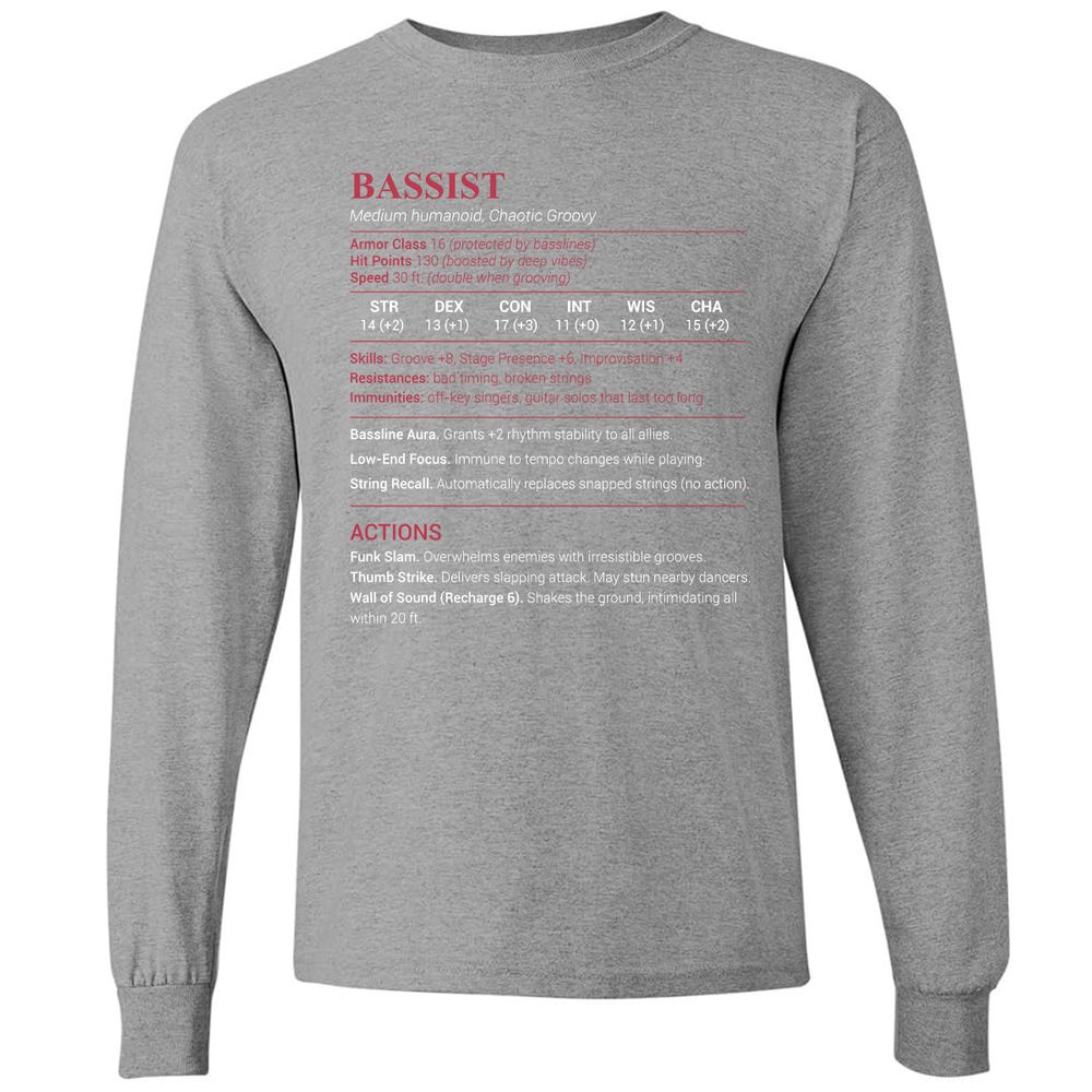 Bassist Stats Long Sleeve T-Shirt - Graphite Heather - 6