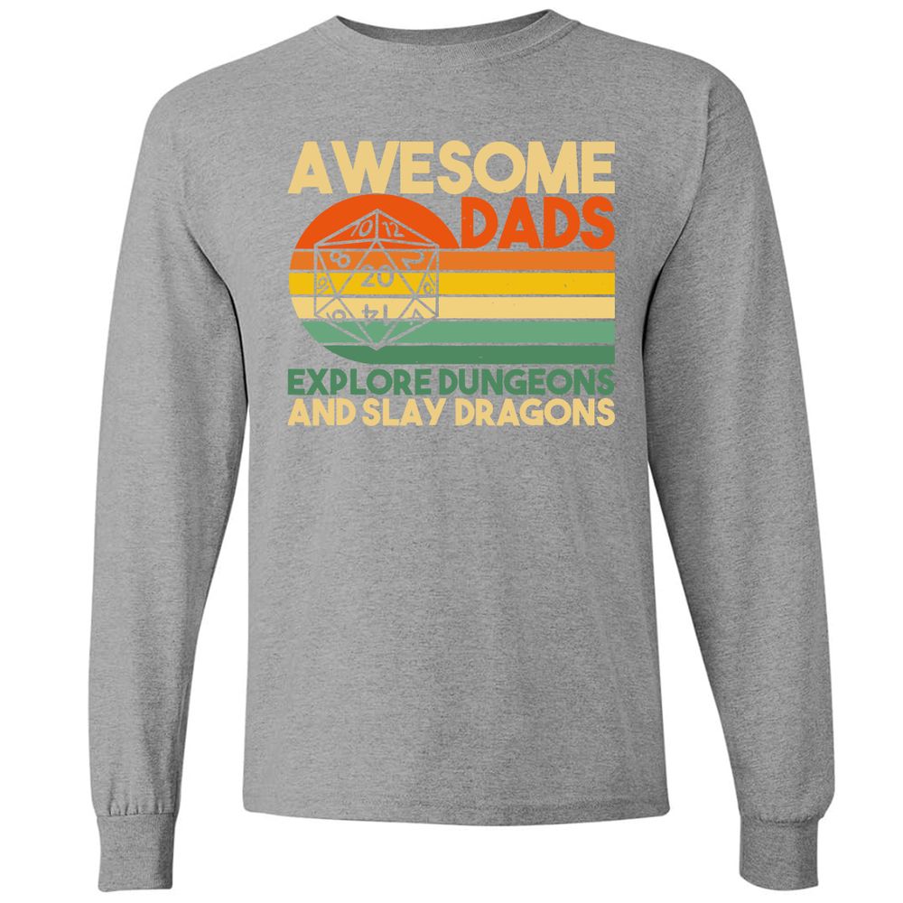 Awesome Dads Explore Dungeons Long Sleeve T-Shirt - Graphite Heather - 6