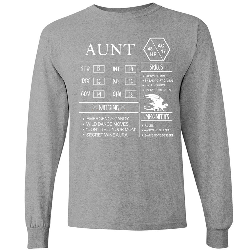 Aunt Stats Long Sleeve T-Shirt - Graphite Heather - 6