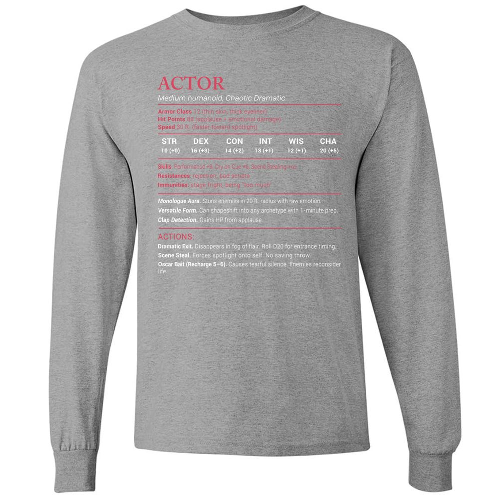 Actor Stats Long Sleeve T-Shirt - Graphite Heather - 6