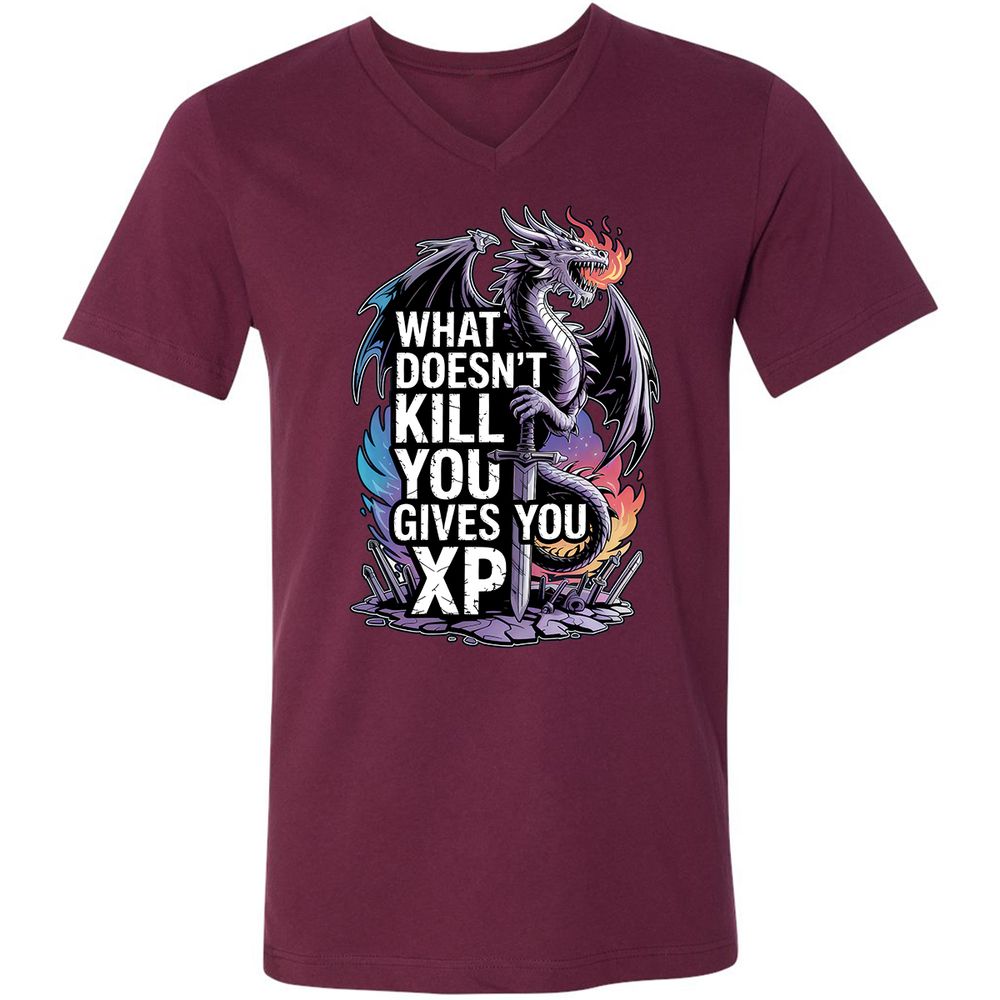 What Doesn't Kill You Dragon Unisex V-Neck T-Shirt - Maroon - 6