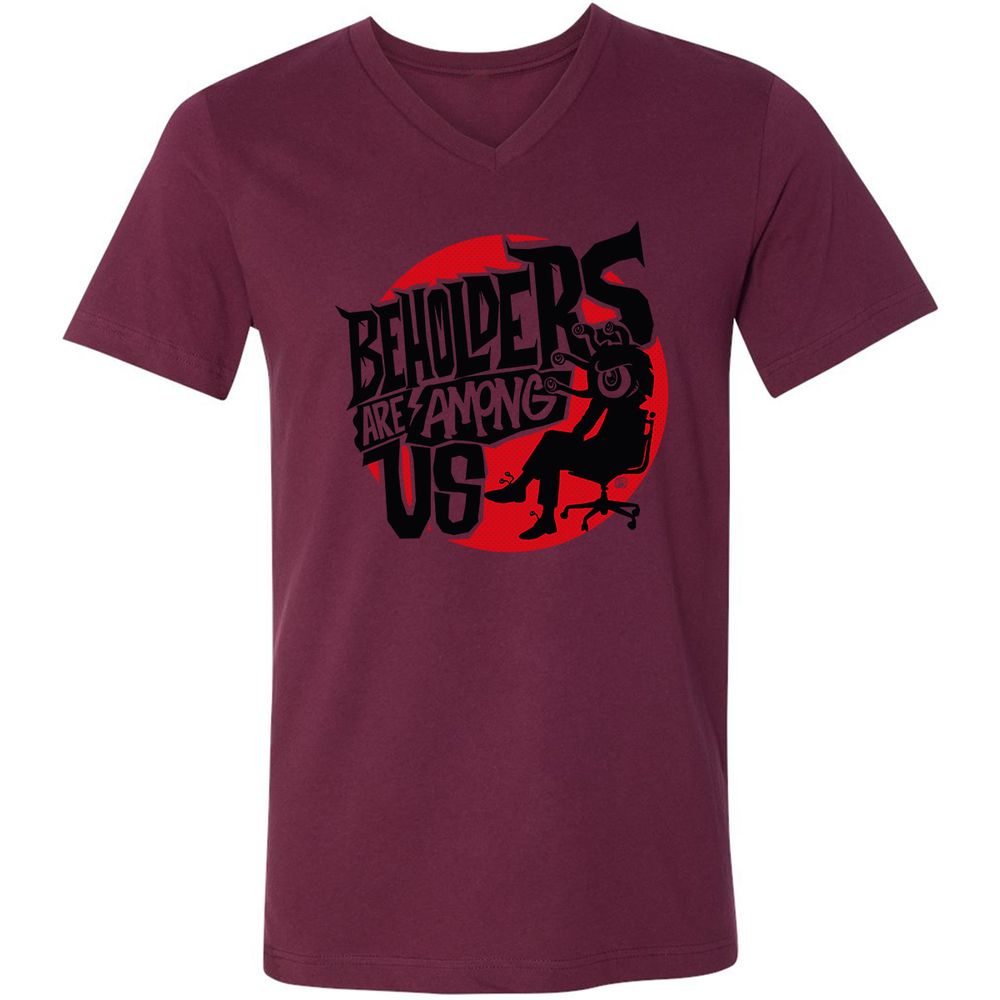 Beholders Are Among Us Unisex V-Neck T-Shirt - Maroon - 6