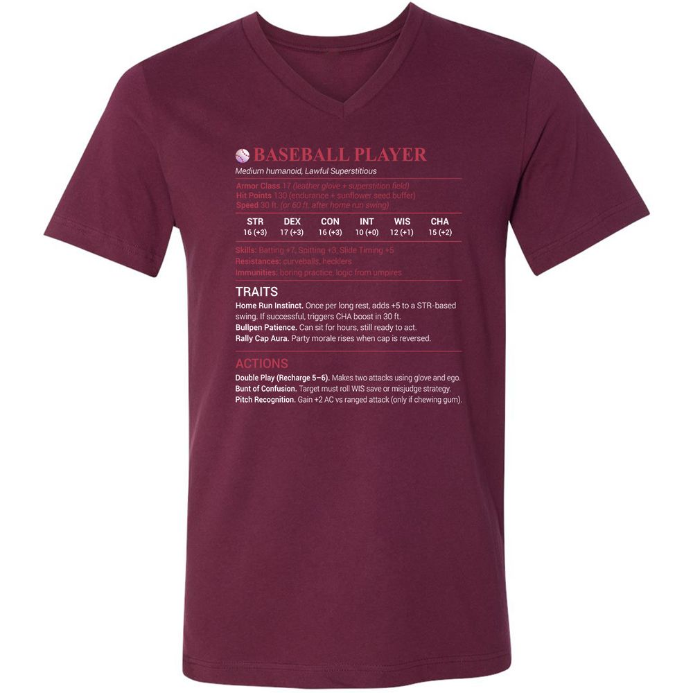 Baseball Player Unisex V-Neck T-Shirt - Maroon - 6