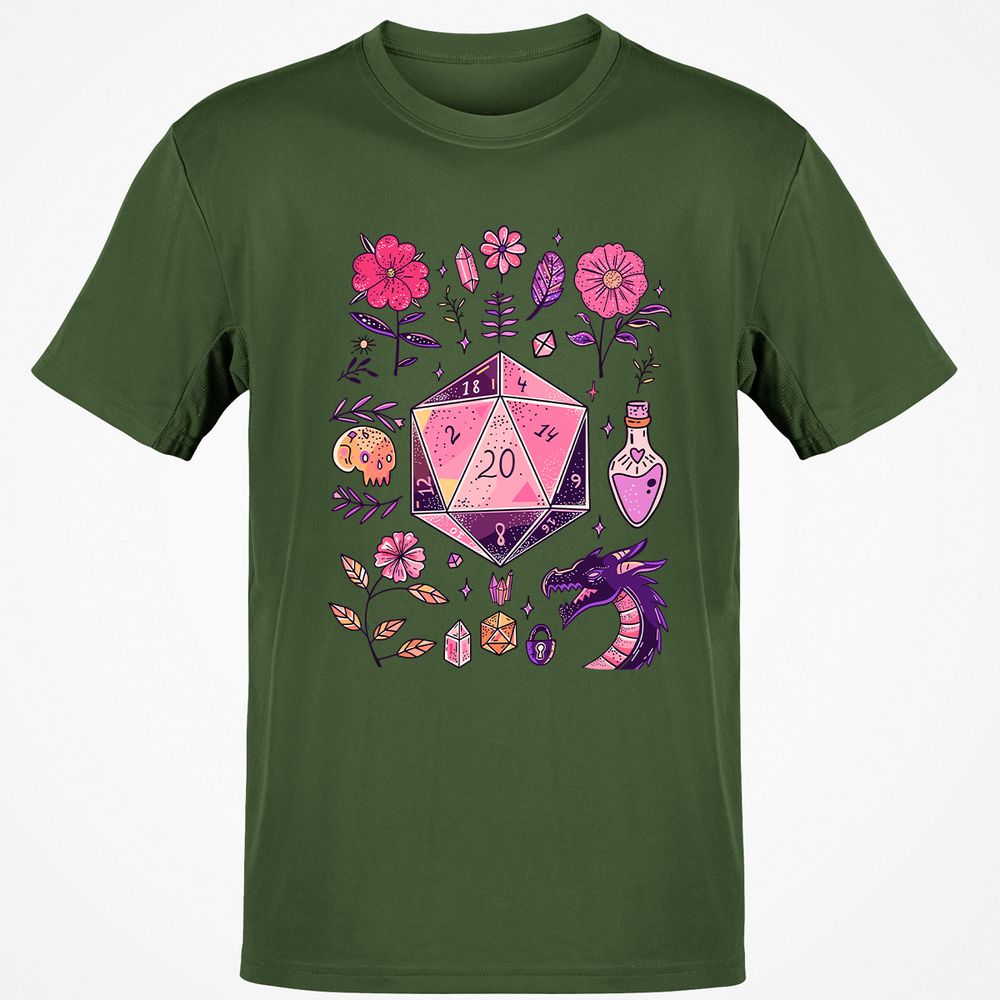 Mystic D20 Floral Dice Art - Military Green - 6