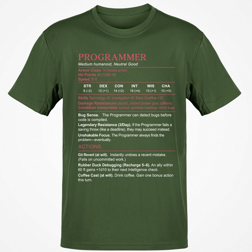 Programmer Stats Classic Unisex T-Shirt - Military Green - 6