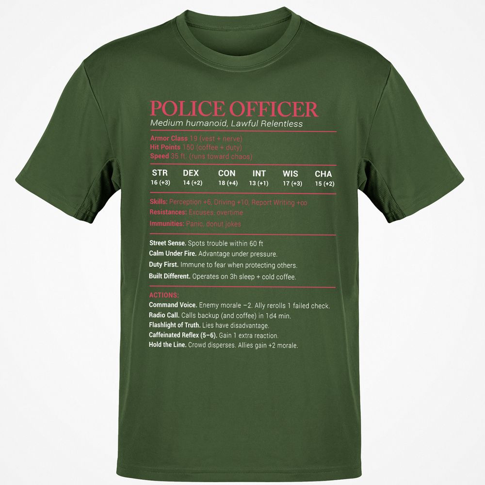 Police Officer Stats Classic Unisex T-Shirt - Military Green - 6