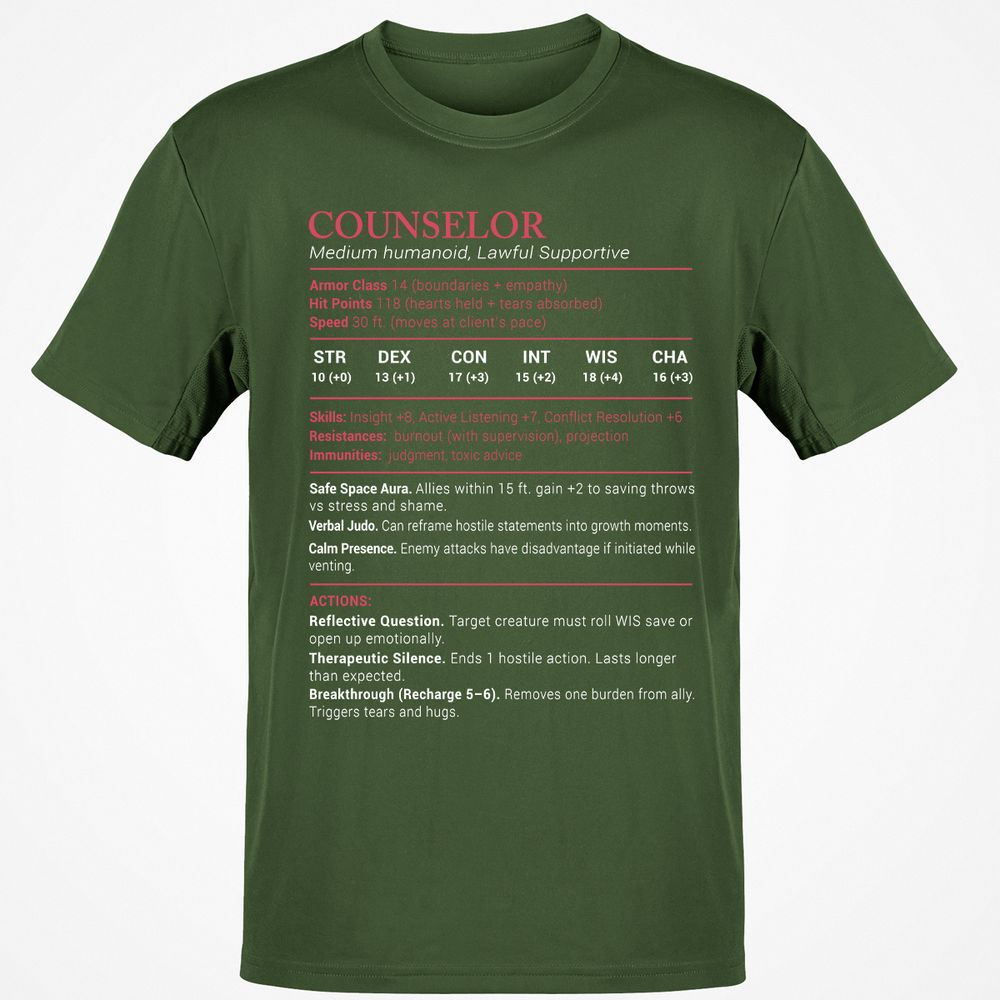 Counselor Stats Classic Unisex T-Shirt - Military Green - 6