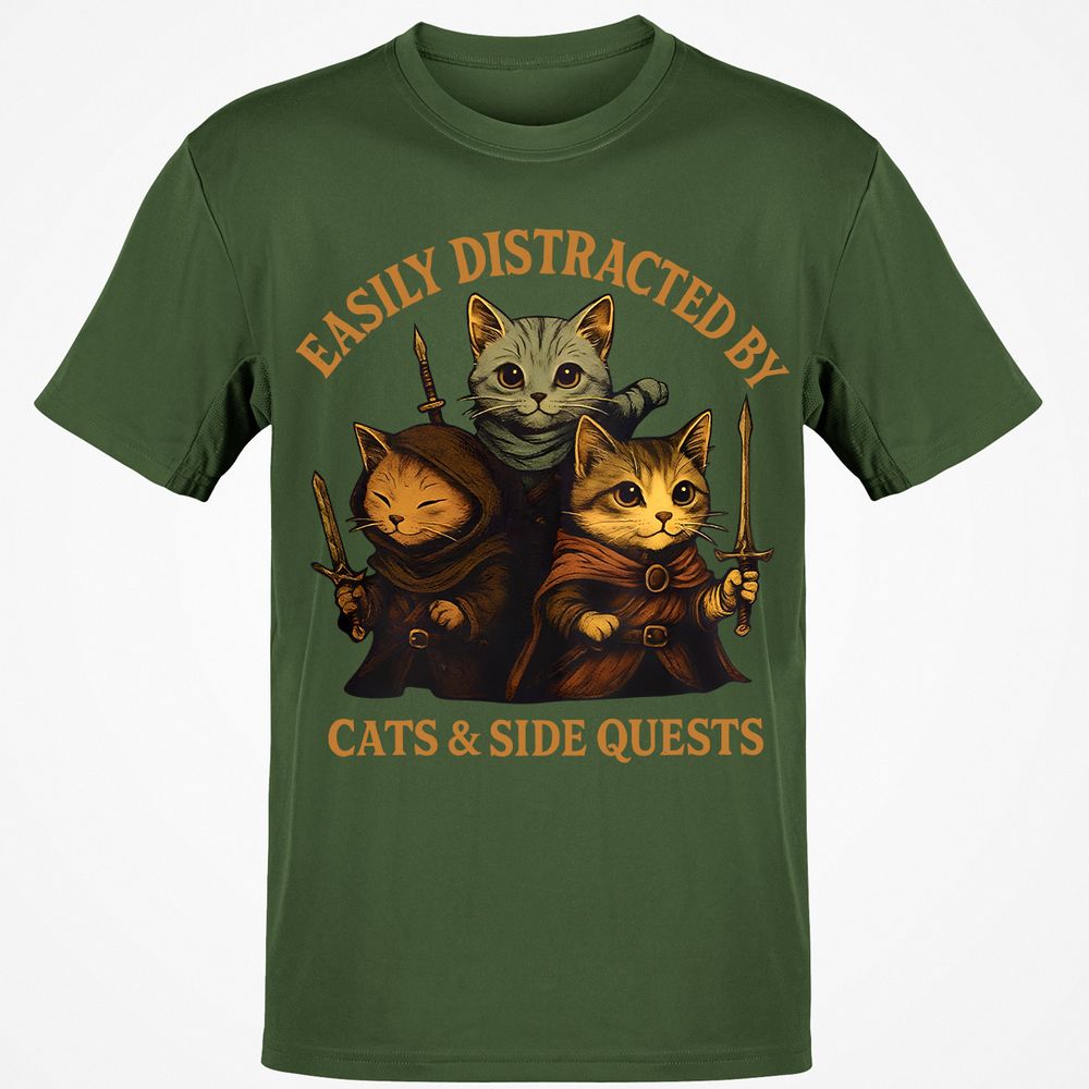 Easily Distracted By Cats & Side Quests Classic Unisex T-Shirt - Military Green - 6
