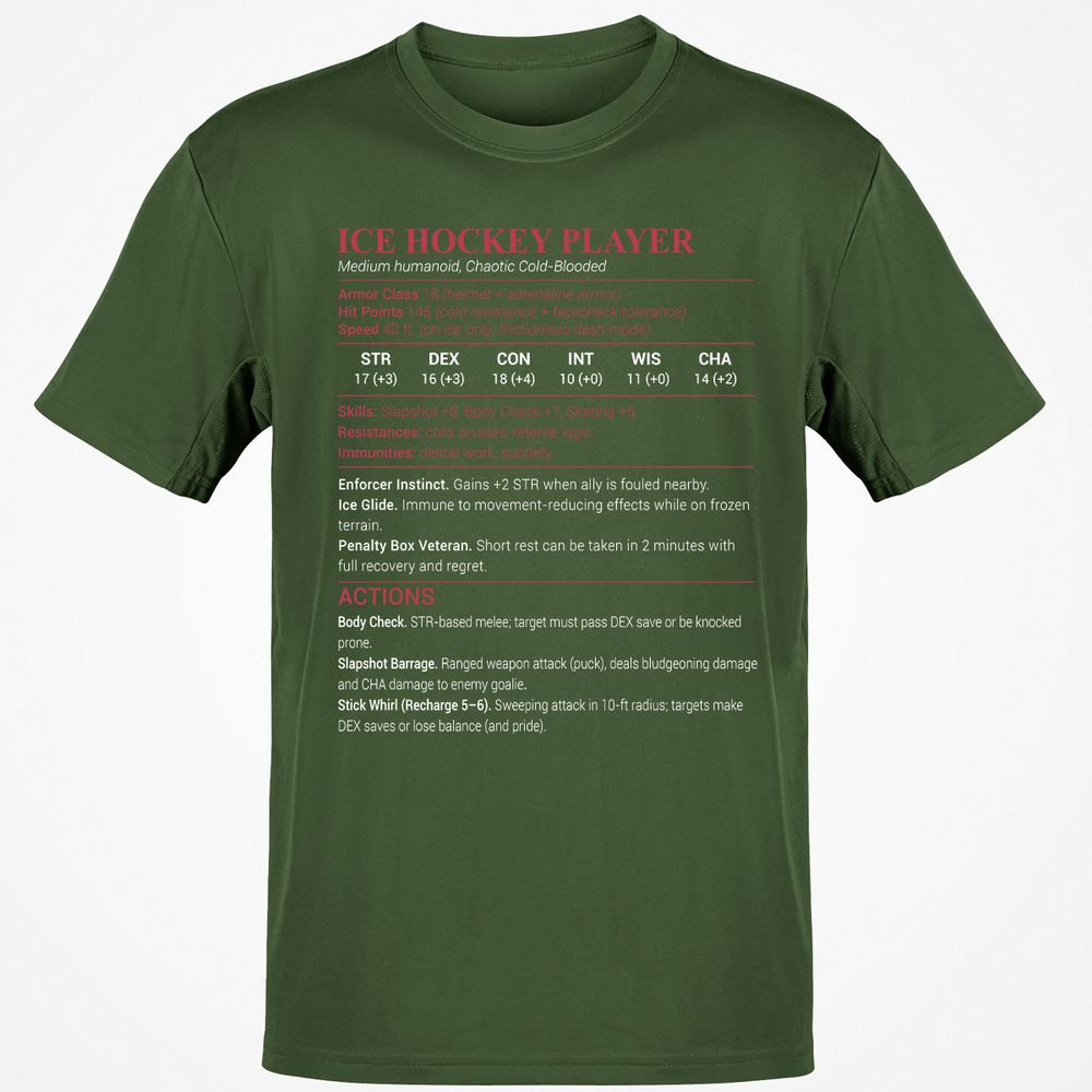Ice Hockey Player Classic Unisex T-Shirt - Military Green - 6