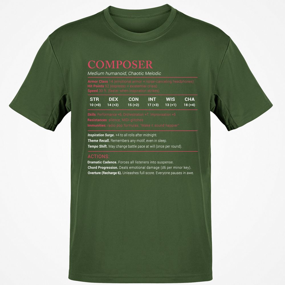 Composer Stats Classic Unisex T-Shirt - Military Green - 6