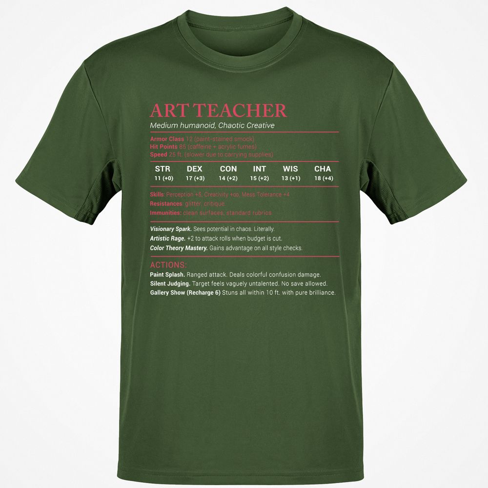 Art Teacher Stats Classic Unisex T-Shirt - Military Green - 6