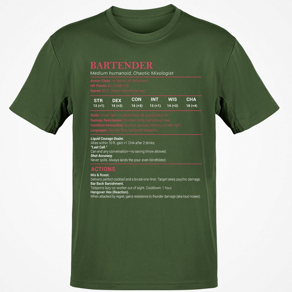 Bartender Stats Classic Unisex T-Shirt - Military Green - 6