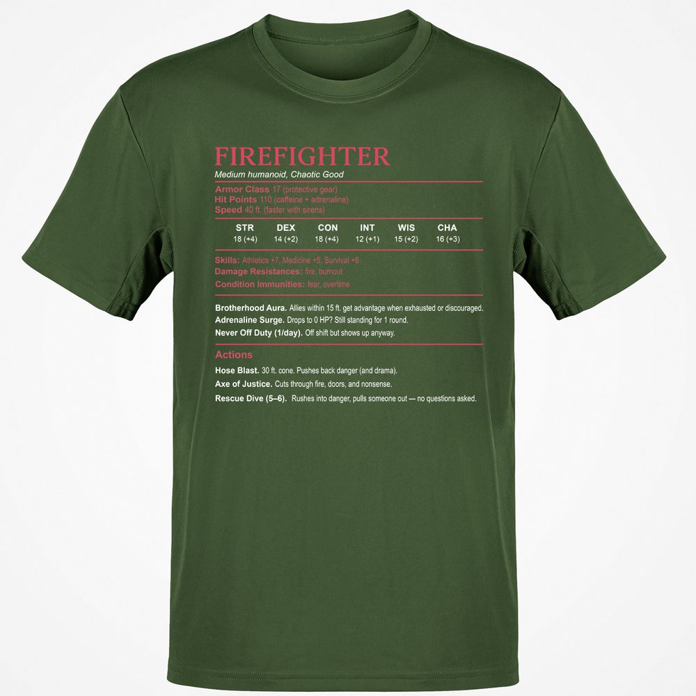 Firefighter Stats Classic Unisex T-Shirt - Military Green - 6