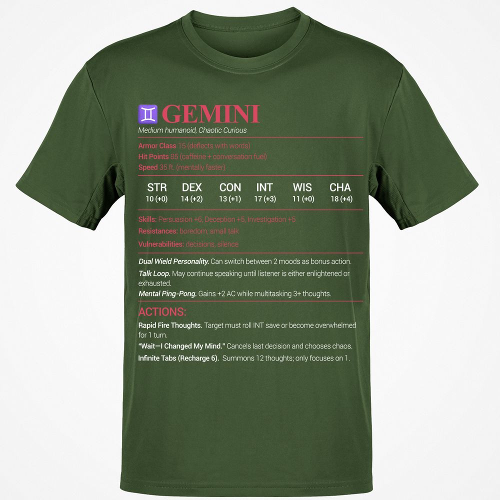 Gemini Stats Classic Unisex T-Shirt - Military Green - 6