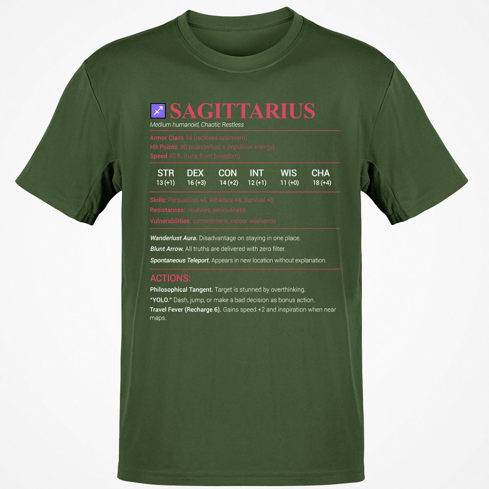 Sagittarius Stats Classic Unisex T-Shirt - Military Green - 6