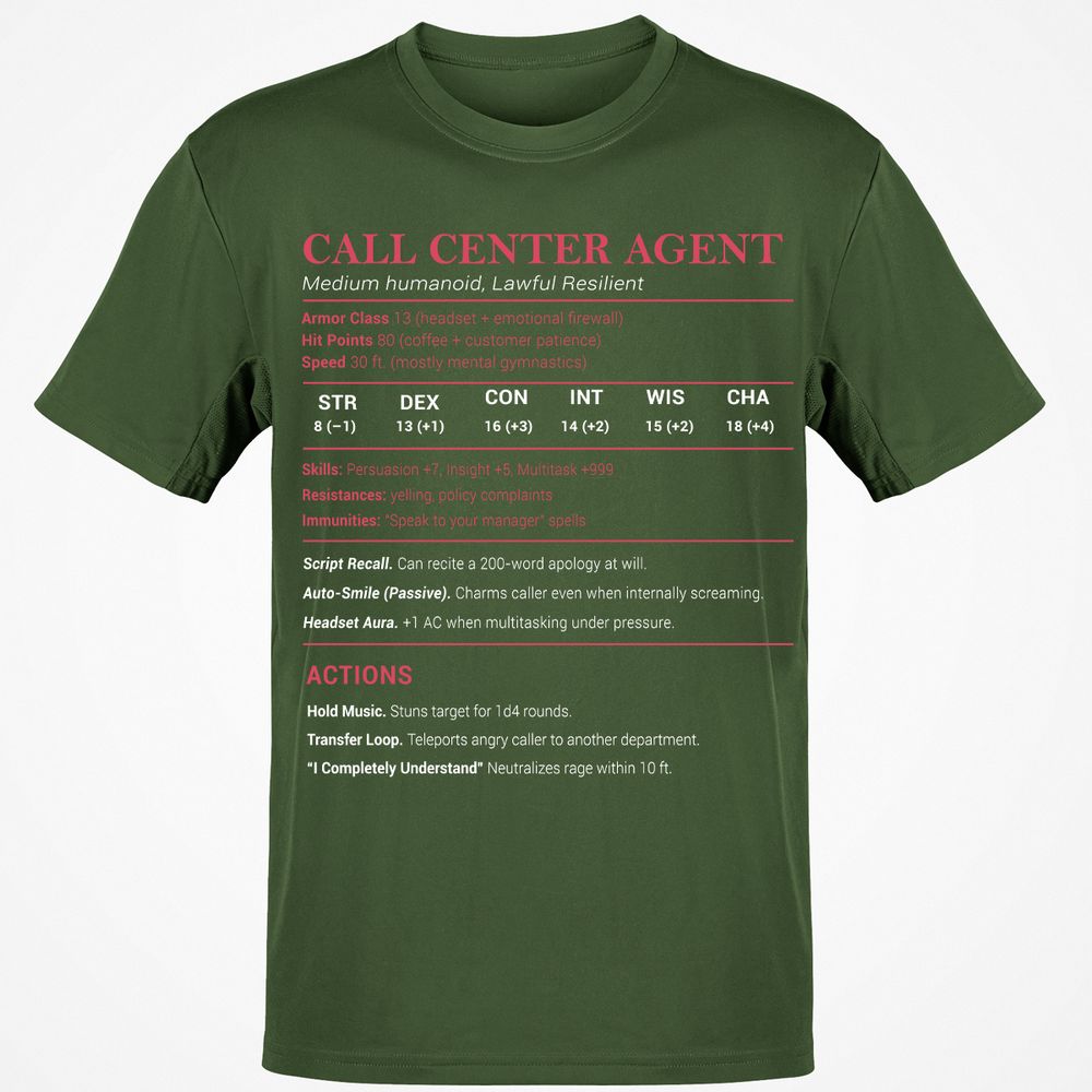 Call Center Agent Stats Classic Unisex T-Shirt - Military Green - 6