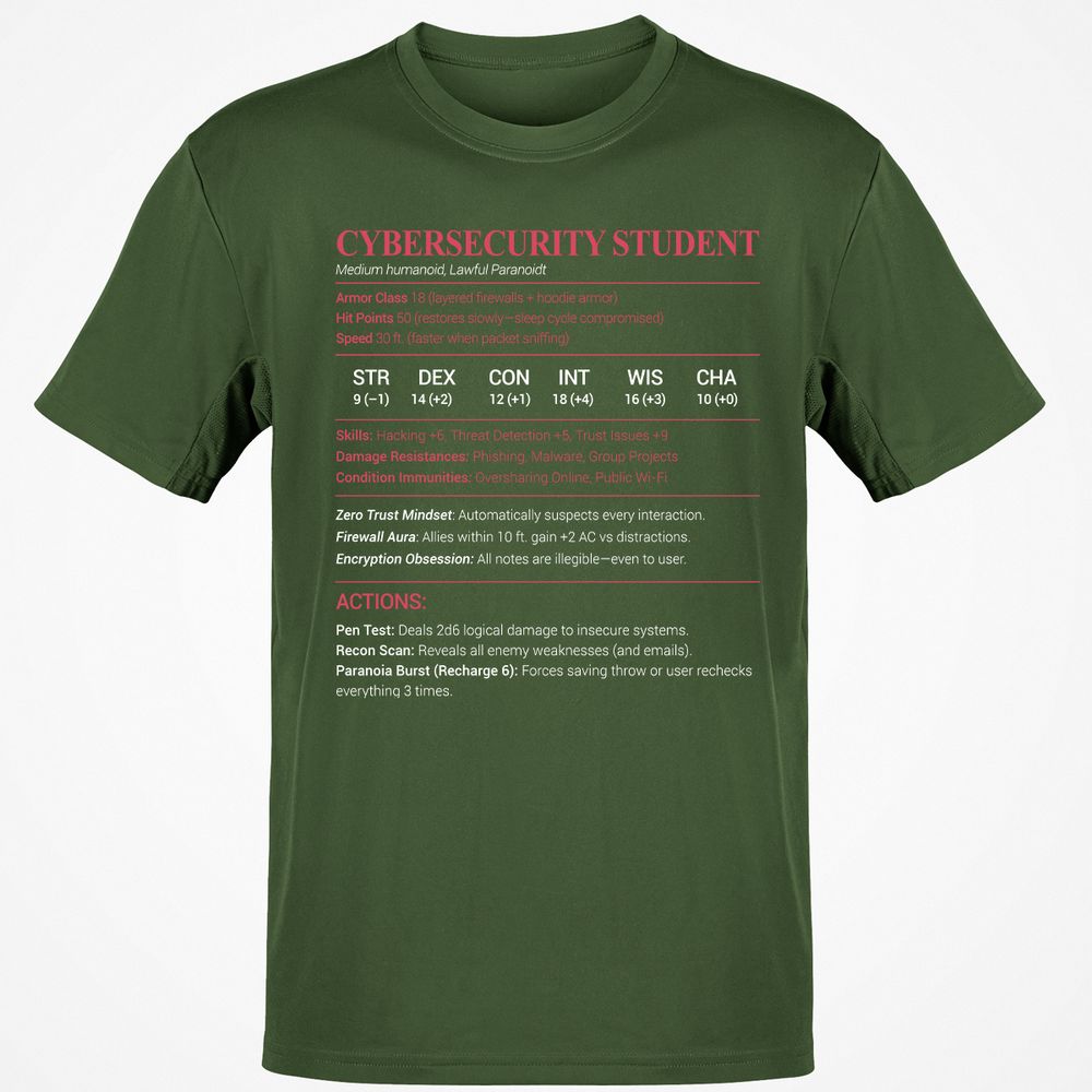 Cybersecurity Student Classic Unisex T-Shirt - Military Green - 6