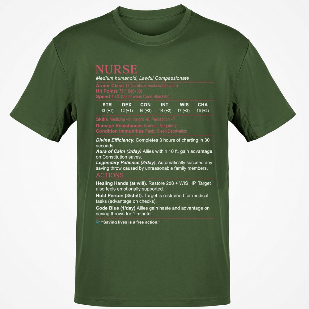 Nurse Stats 3 Classic Unisex T-Shirt - Military Green - 6