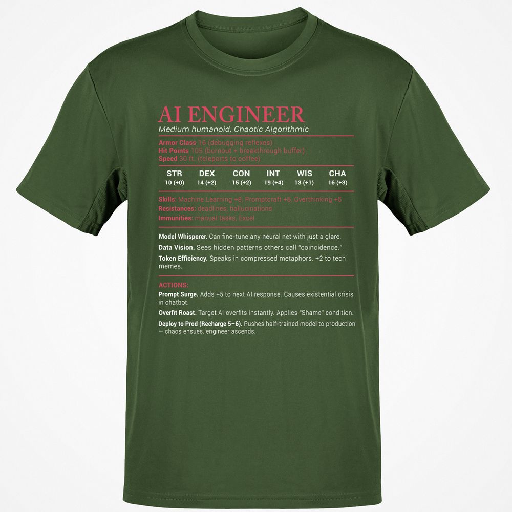 AI Engineer Stats Classic Unisex T-Shirt - Military Green - 6