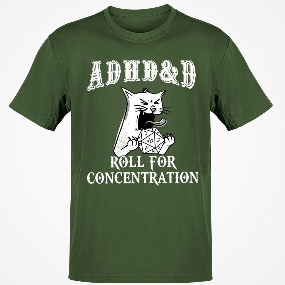 Cat ADHD&D Roll For Concentration Classic Unisex T-Shirt - Military Green - 6