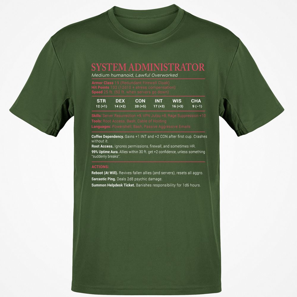 System Administrator Stats Classic Unisex T-Shirt - Military Green - 6