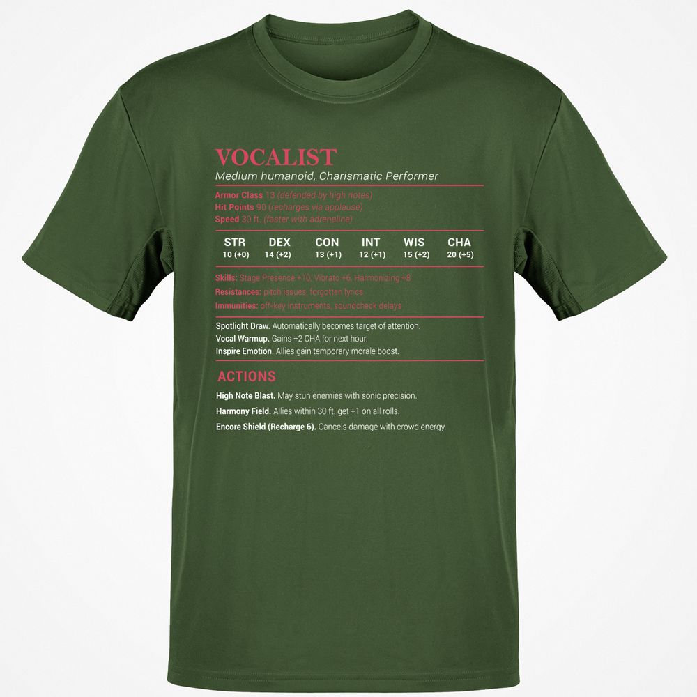 Vocalist Stats Classic Unisex T-Shirt - Military Green - 6