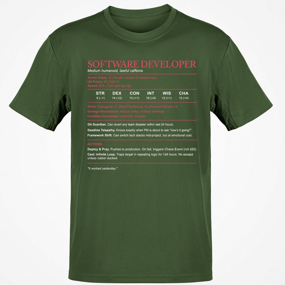 Software Developer Stats Classic Unisex T-Shirt - Military Green - 6