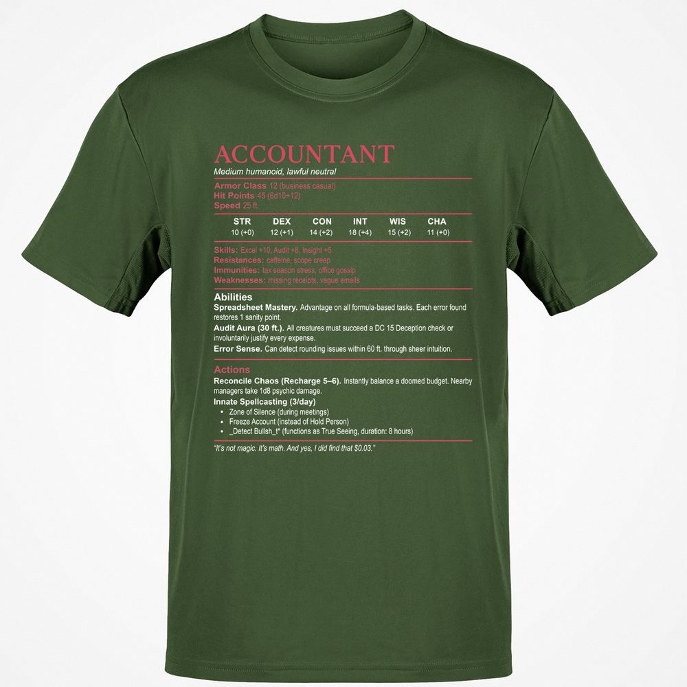 Accountant Stats Classic Unisex T-Shirt - Military Green - 6