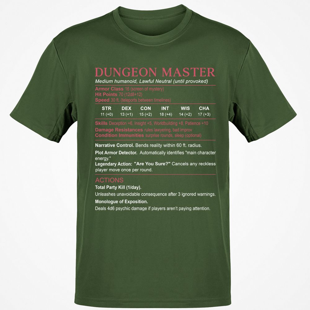 Dungeon Master Stats Classic Unisex T-Shirt - Military Green - 6