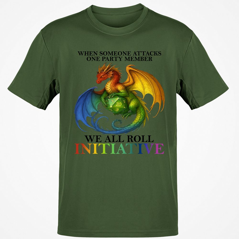 Dragon We All Roll For Initiative Classic Unisex T-Shirt - Military Green - 6