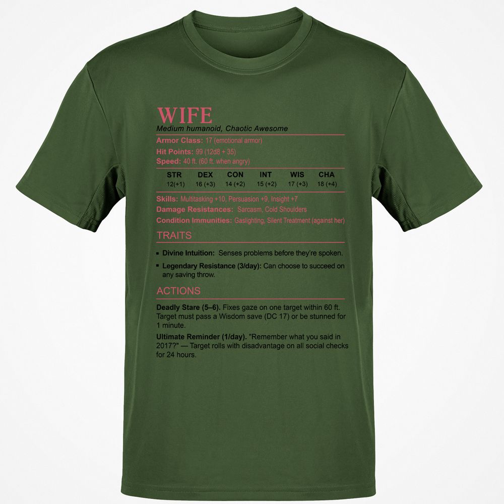 Wife Stats 2 Classic Unisex T-Shirt - Military Green - 6