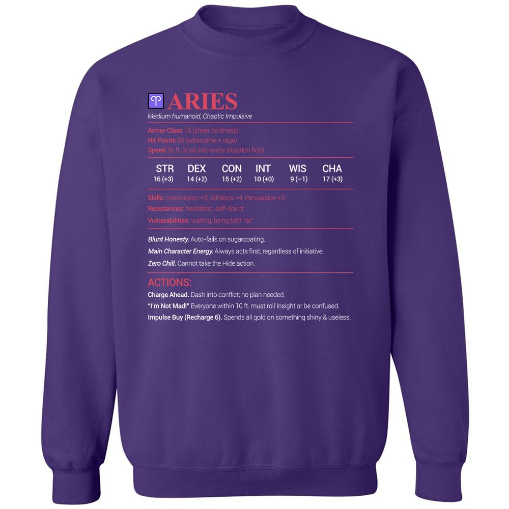 Aries Stats Classic Unisex Sweatshirt - Purple - 6