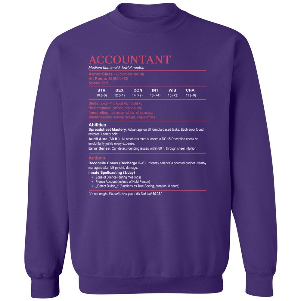 Accountant Stats Classic Unisex Sweatshirt - Purple - 6