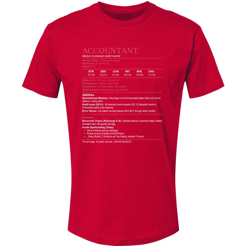 Accountant Stats Premium Unisex T-Shirt - Red - 6