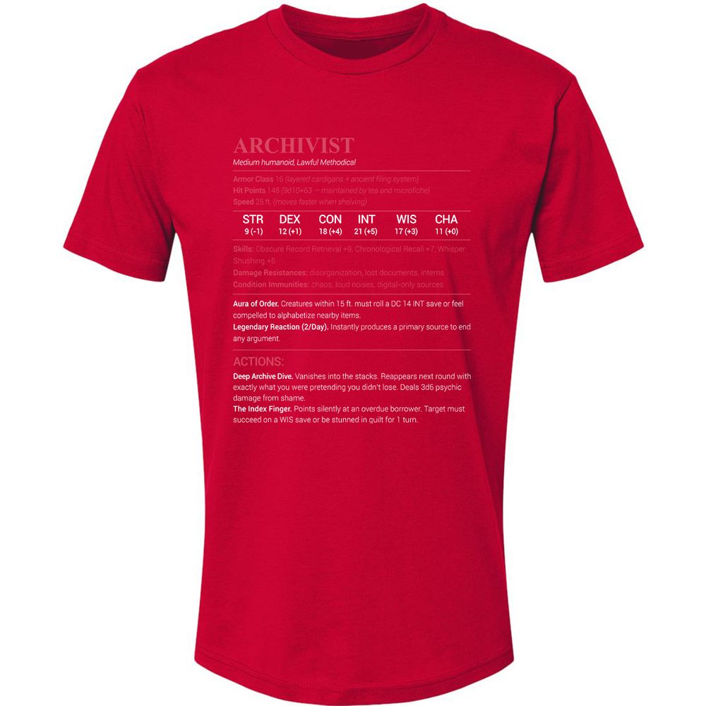 Archivist Stats Premium Unisex T-Shirt - Red - 6