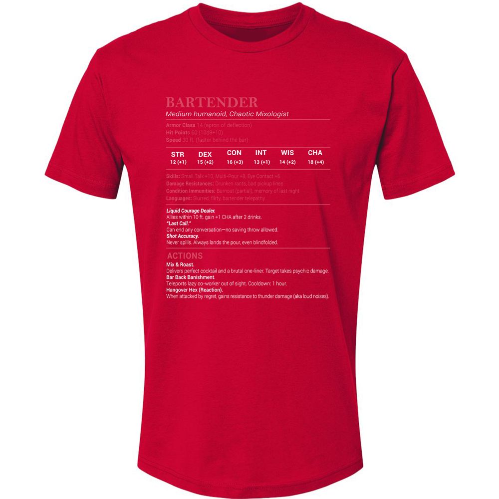 Bartender Stats Premium Unisex T-Shirt - Red - 6