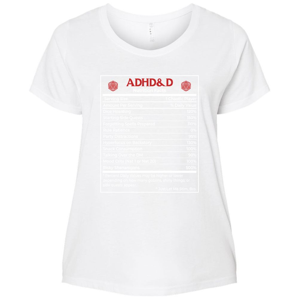 ADHD&D Nutrition Facts Ladies Curvy Jersey - White - 6